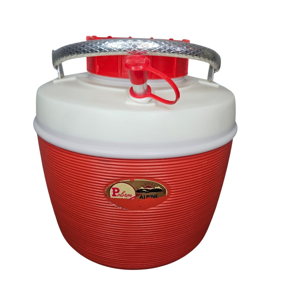 Poloron‎ Alpine Vintage Red White Vacucel Insulated Beverage Jug Cooler Made USA